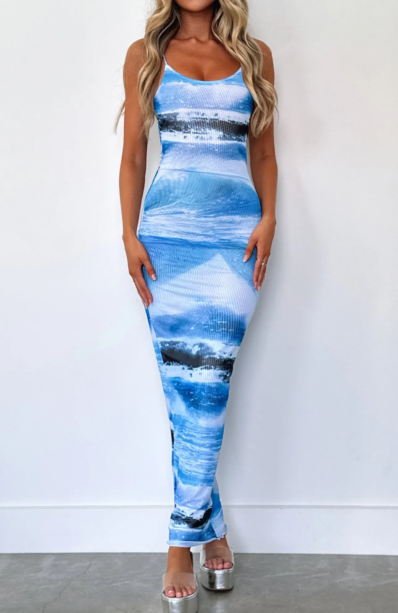 White Fox Boutique The Lucky One Maxi Dress Ocean Spray blue New