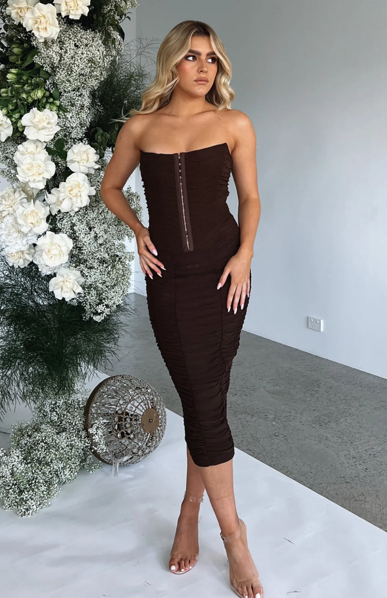 White Fox Boutique The New Me Midi Dress Chocolate brown Hot