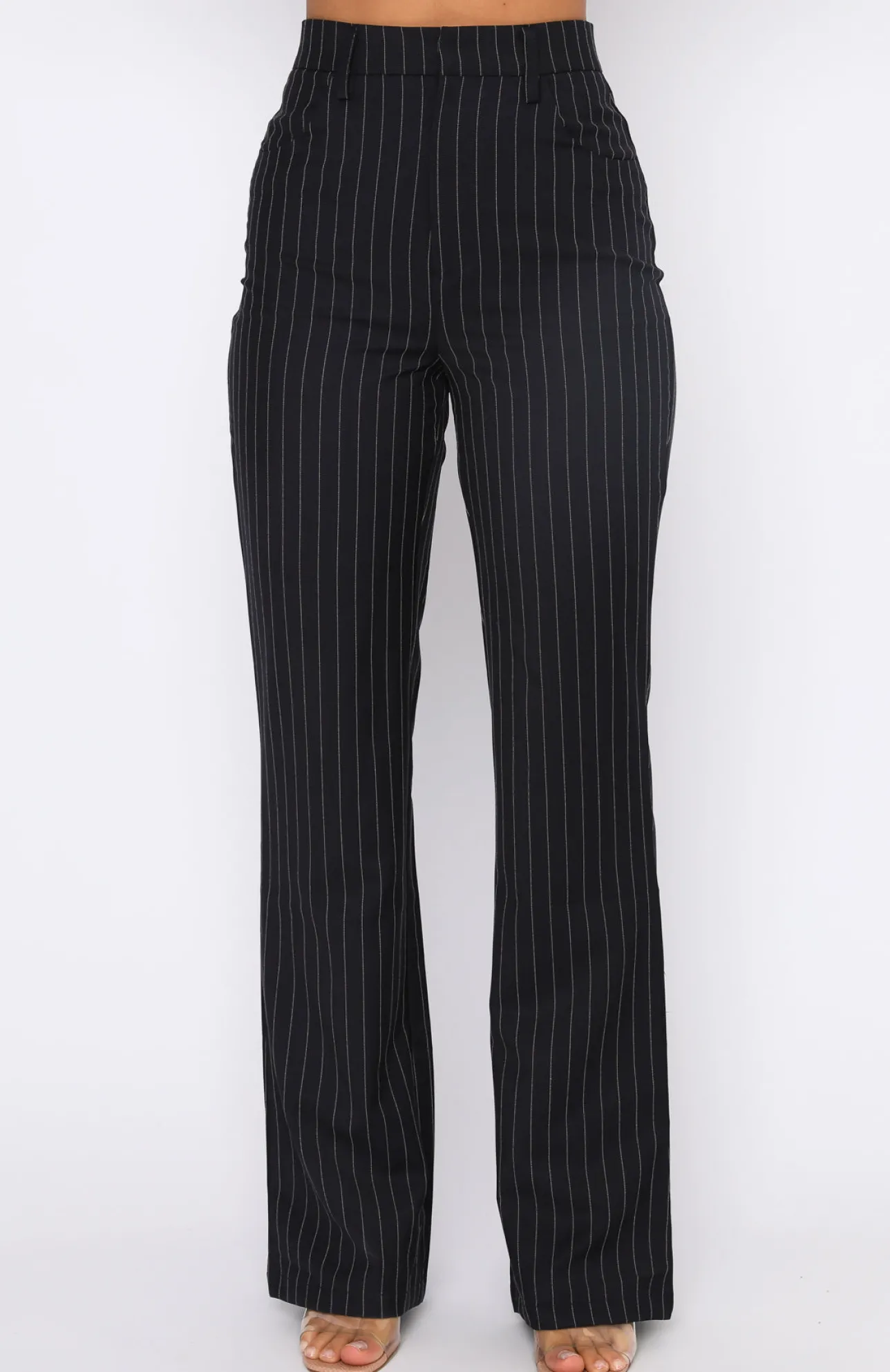 White Fox Boutique There She Goes Pants Navy Pinstripe blue Clearance