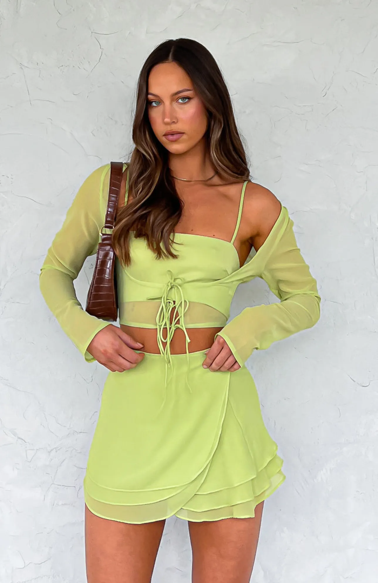 White Fox Boutique Tied To You Long Sleeve Crop Matcha green Discount