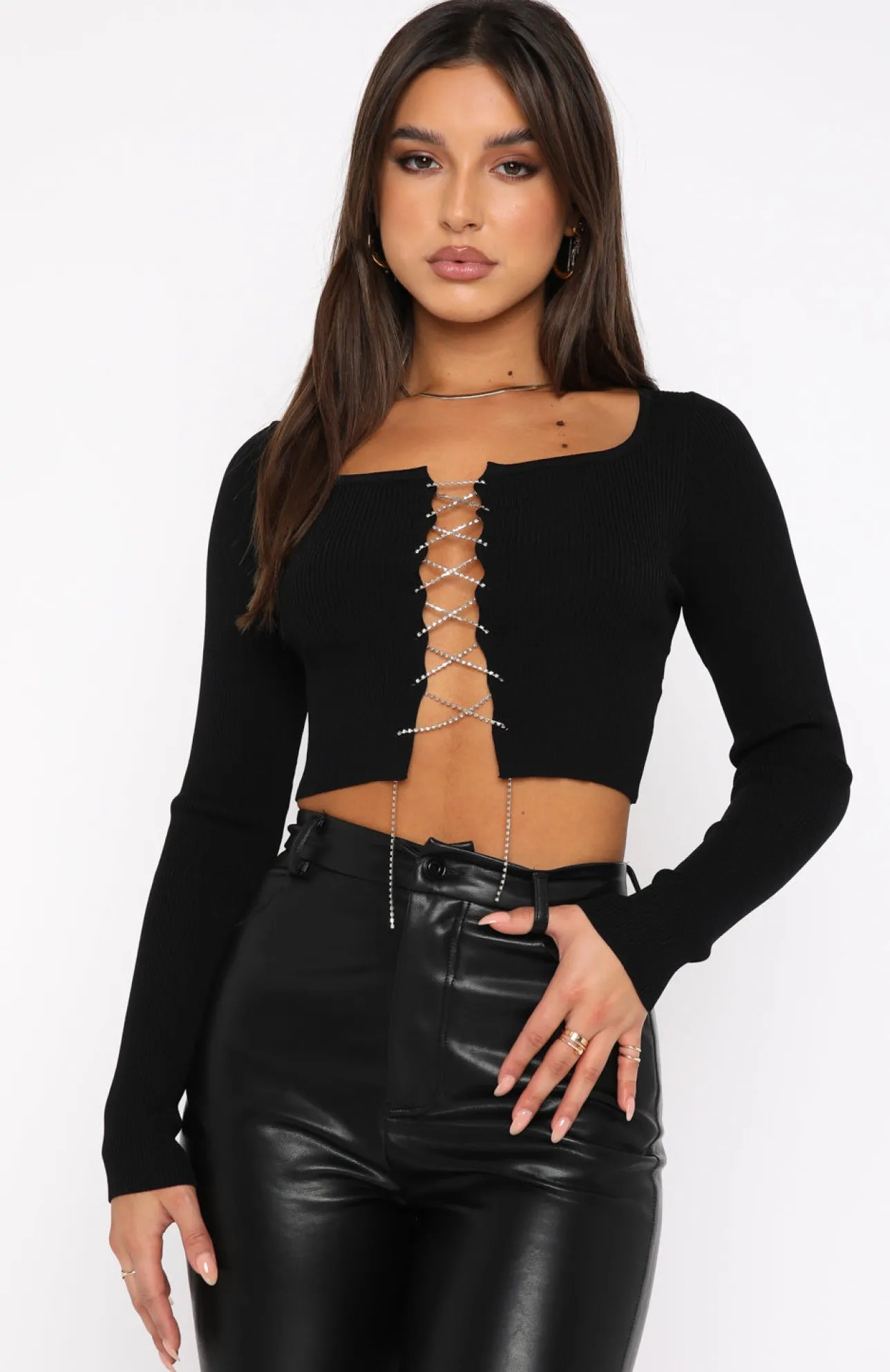 White Fox Boutique Time On My Side Long Sleeve Crop black Online