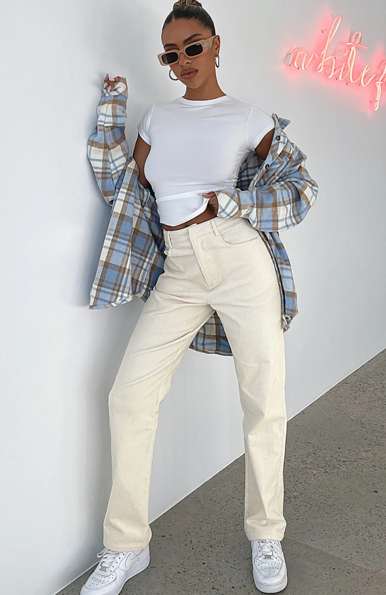 White Fox Boutique Treat Me Better Cord Pants Cream white Shop