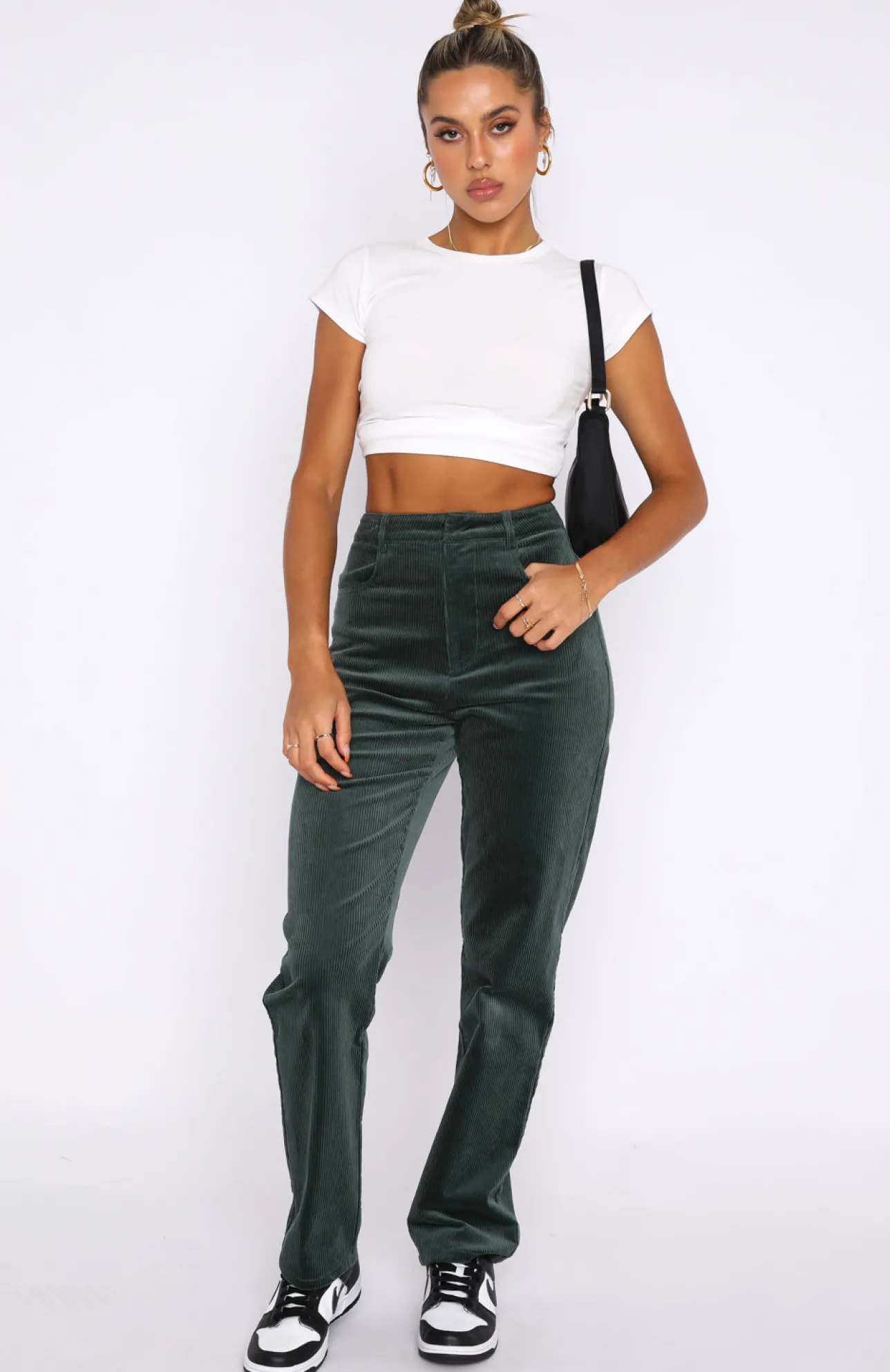 White Fox Boutique Treat Me Better Cord Pants Forest green Online