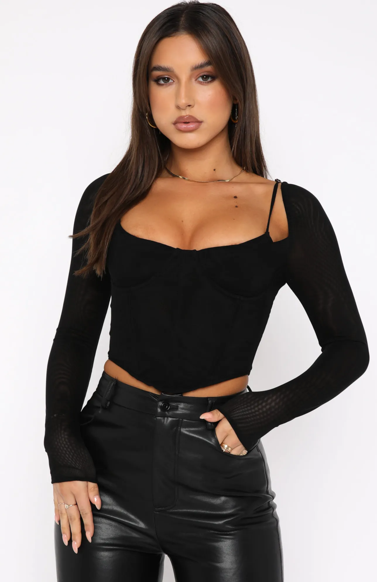 White Fox Boutique Treat Me Well Long Sleeve Bustier black Sale