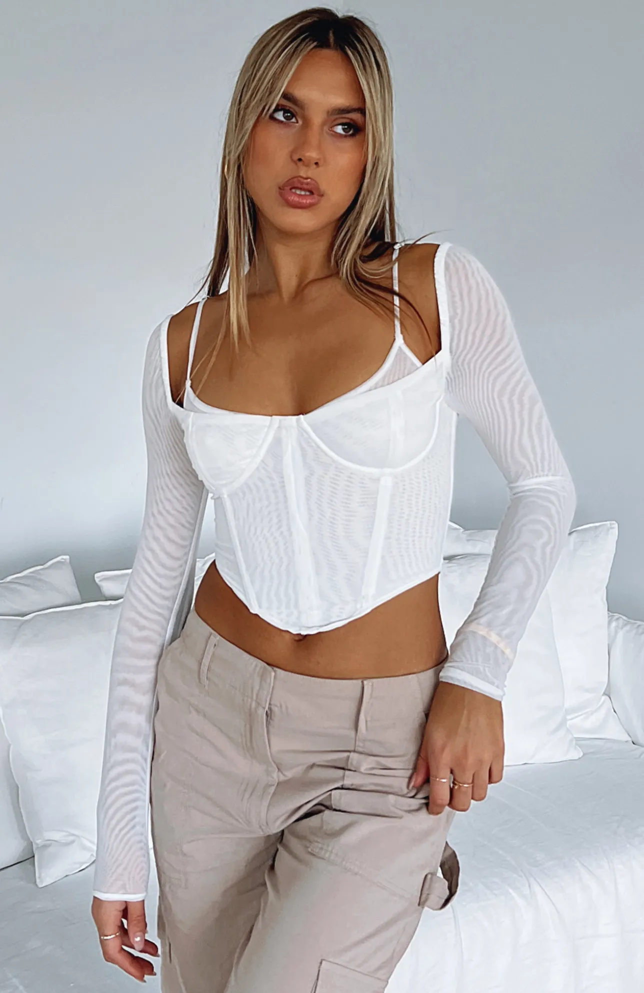 White Fox Boutique Treat Me Well Long Sleeve Bustier white Flash Sale