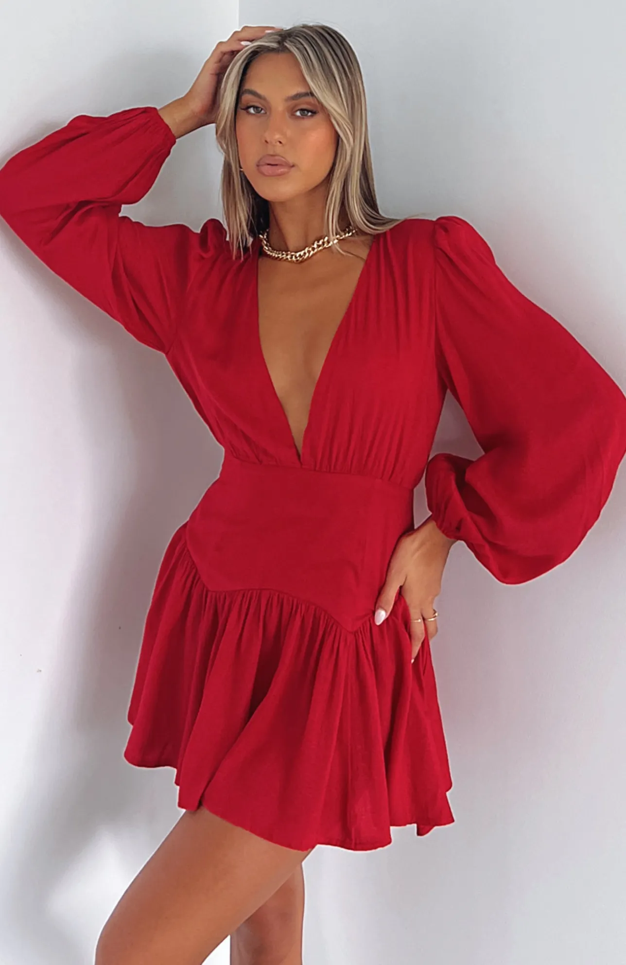 White Fox Boutique True To You Long Sleeve Mini Dress red New