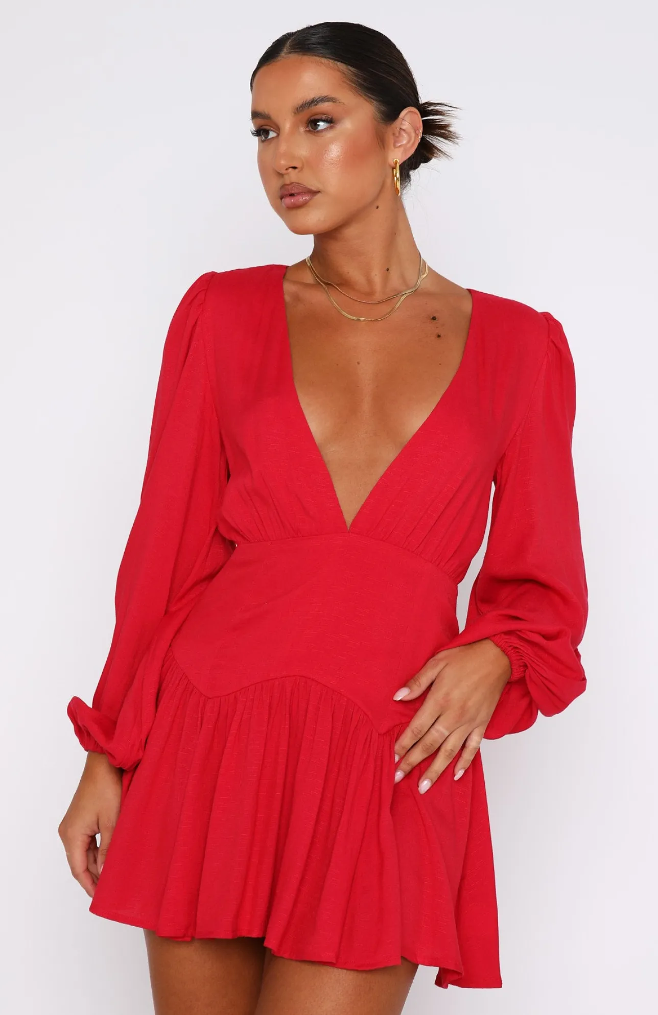 White Fox Boutique True To You Long Sleeve Mini Dress red New