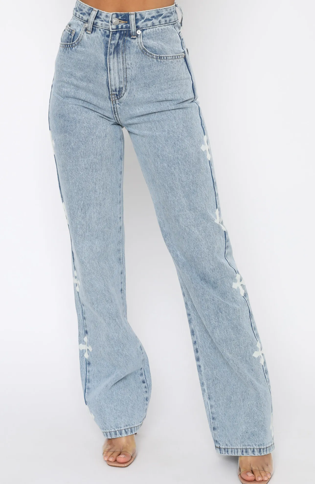 White Fox Boutique Unbothered Jeans Washed Print blue Fashion