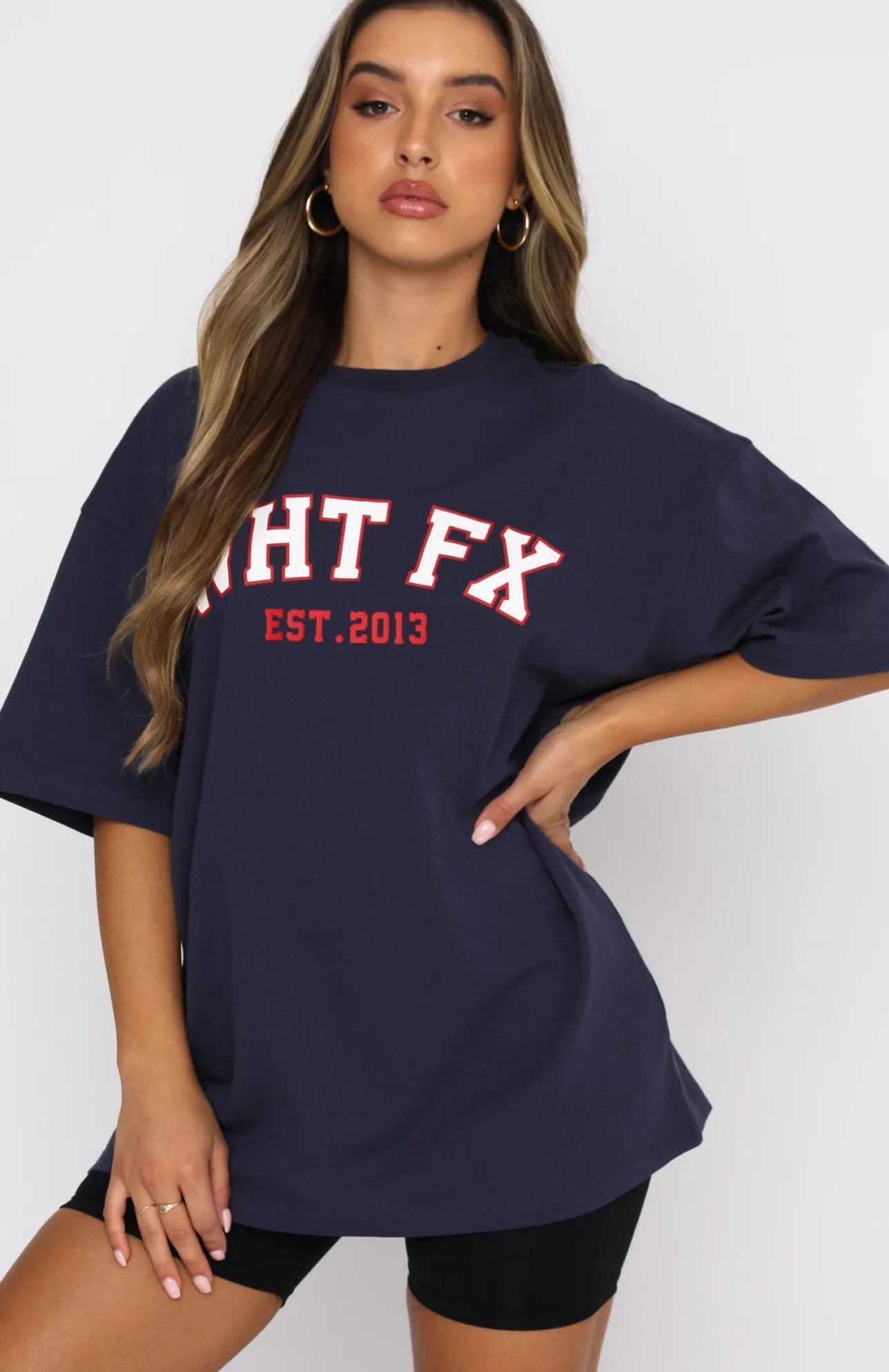 White Fox Boutique Varsity Tee Dusty Navy blue Store
