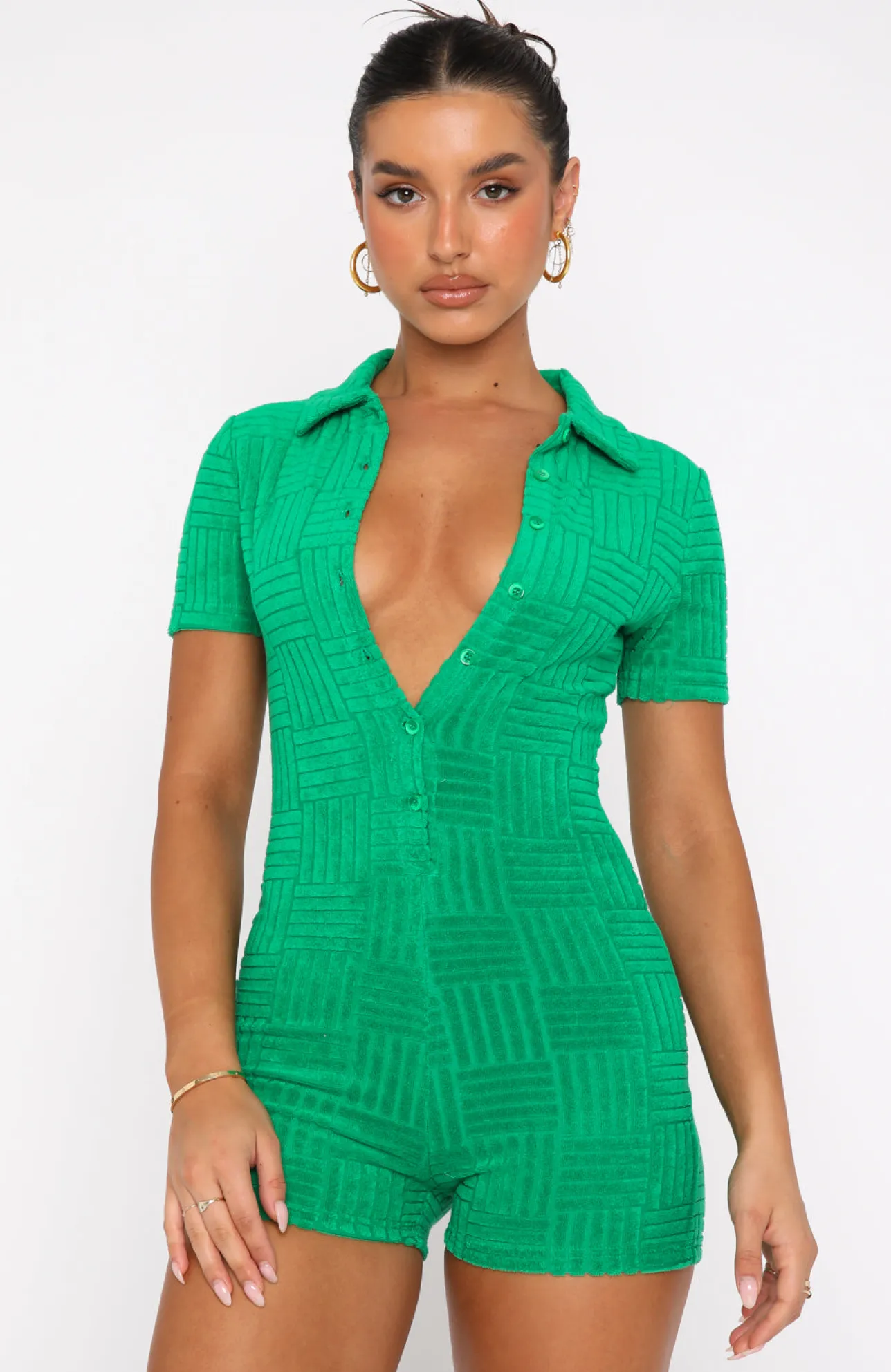 White Fox Boutique Walk My Way Terry Playsuit Stripe green Fashion