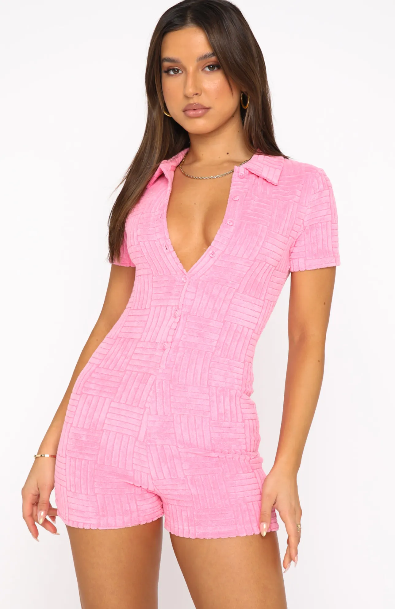 White Fox Boutique Walk My Way Terry Playsuit Stripe pink Sale