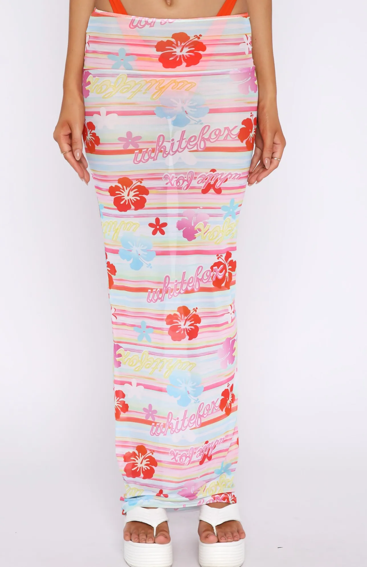 White Fox Boutique Wanderlust Mesh Maxi Skirt Tropical Horizon multi Cheap