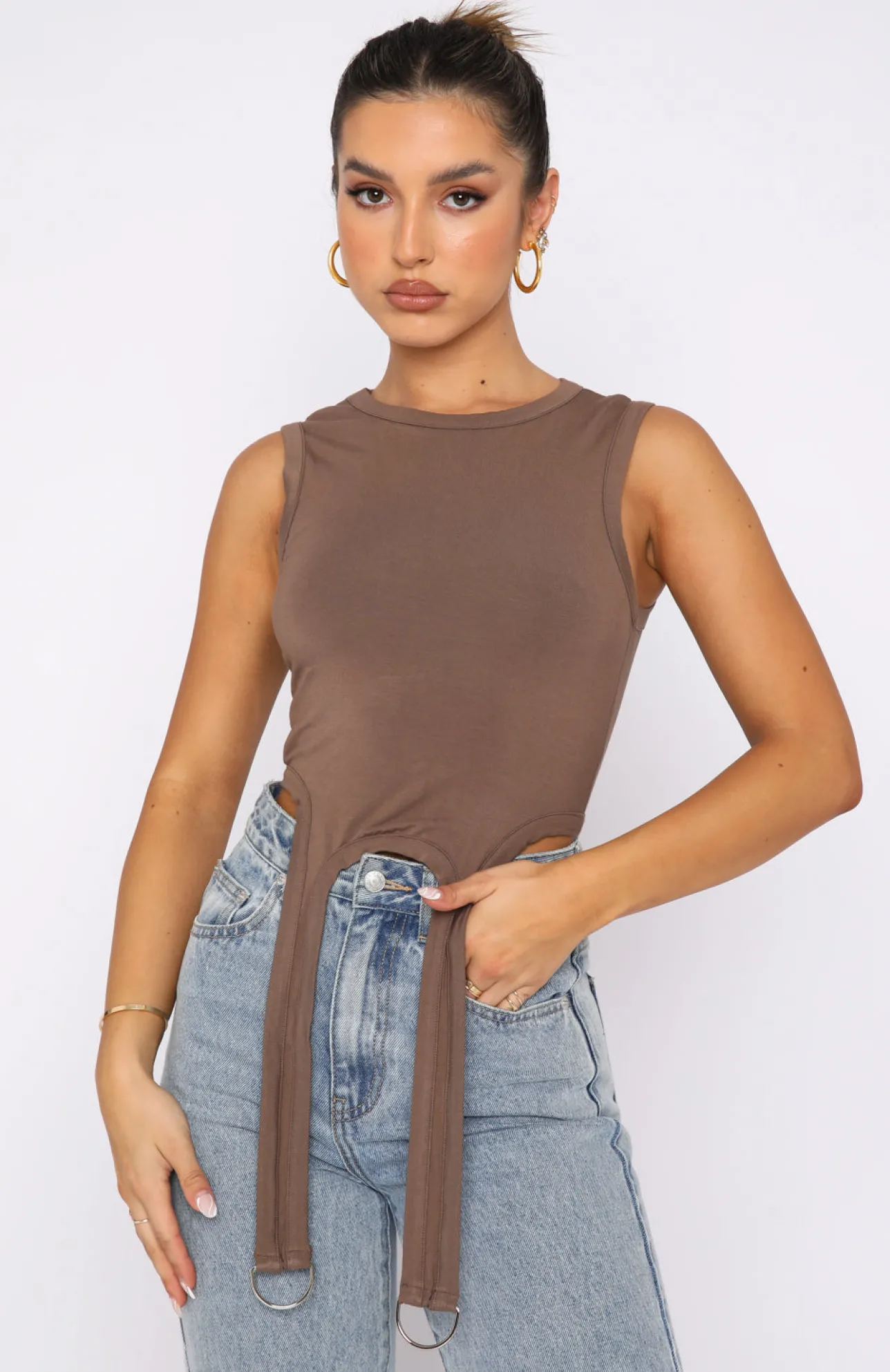 White Fox Boutique Watching Out For You Crop Mocha brown Clearance