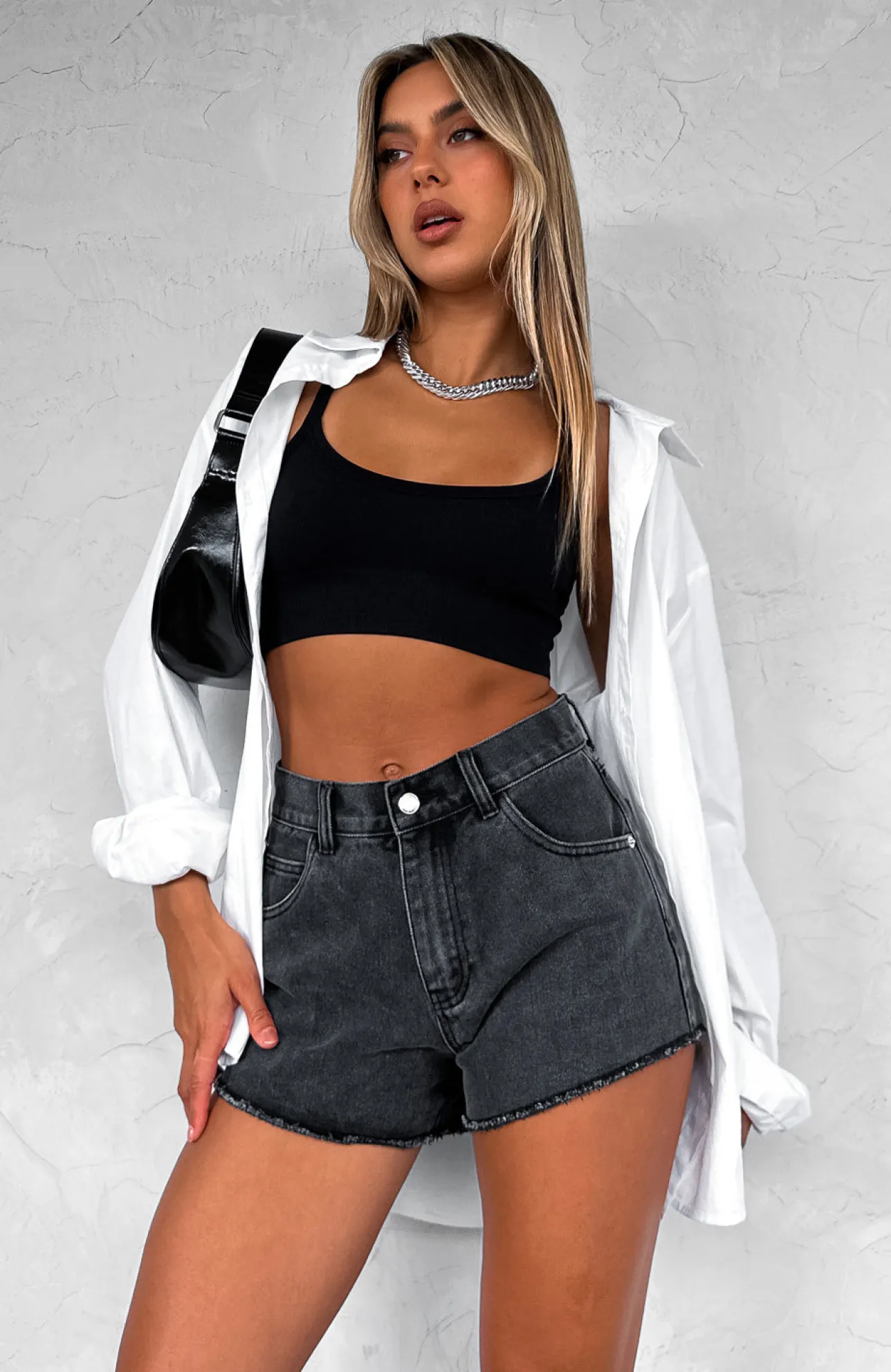 White Fox Boutique We Don't Talk Denim Shorts Acid Wash black Sale