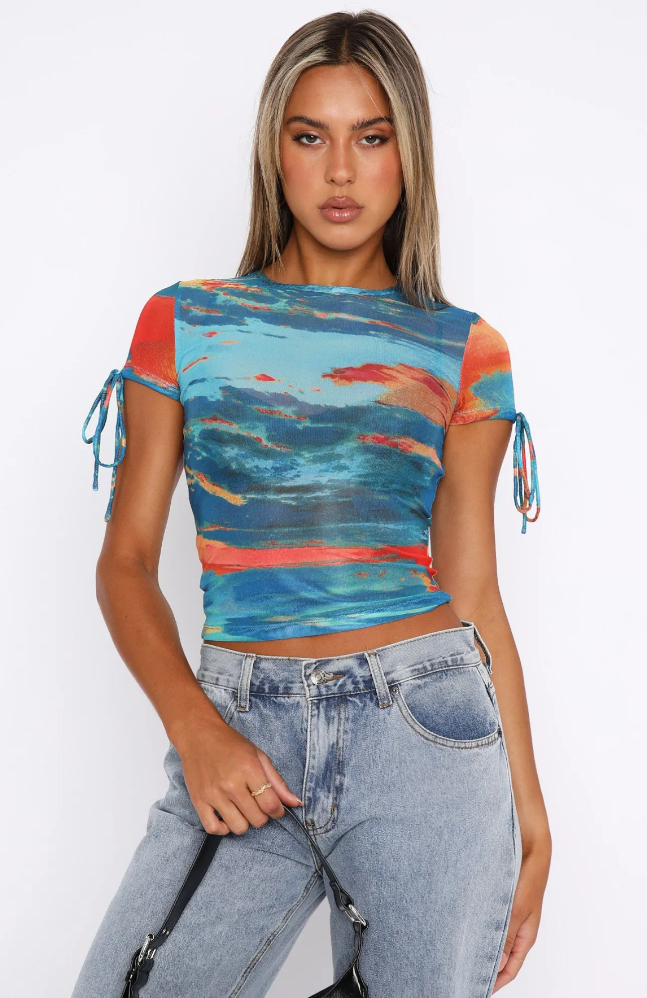 White Fox Boutique Weekend Fling Mesh Top Twilight Splash blue Best
