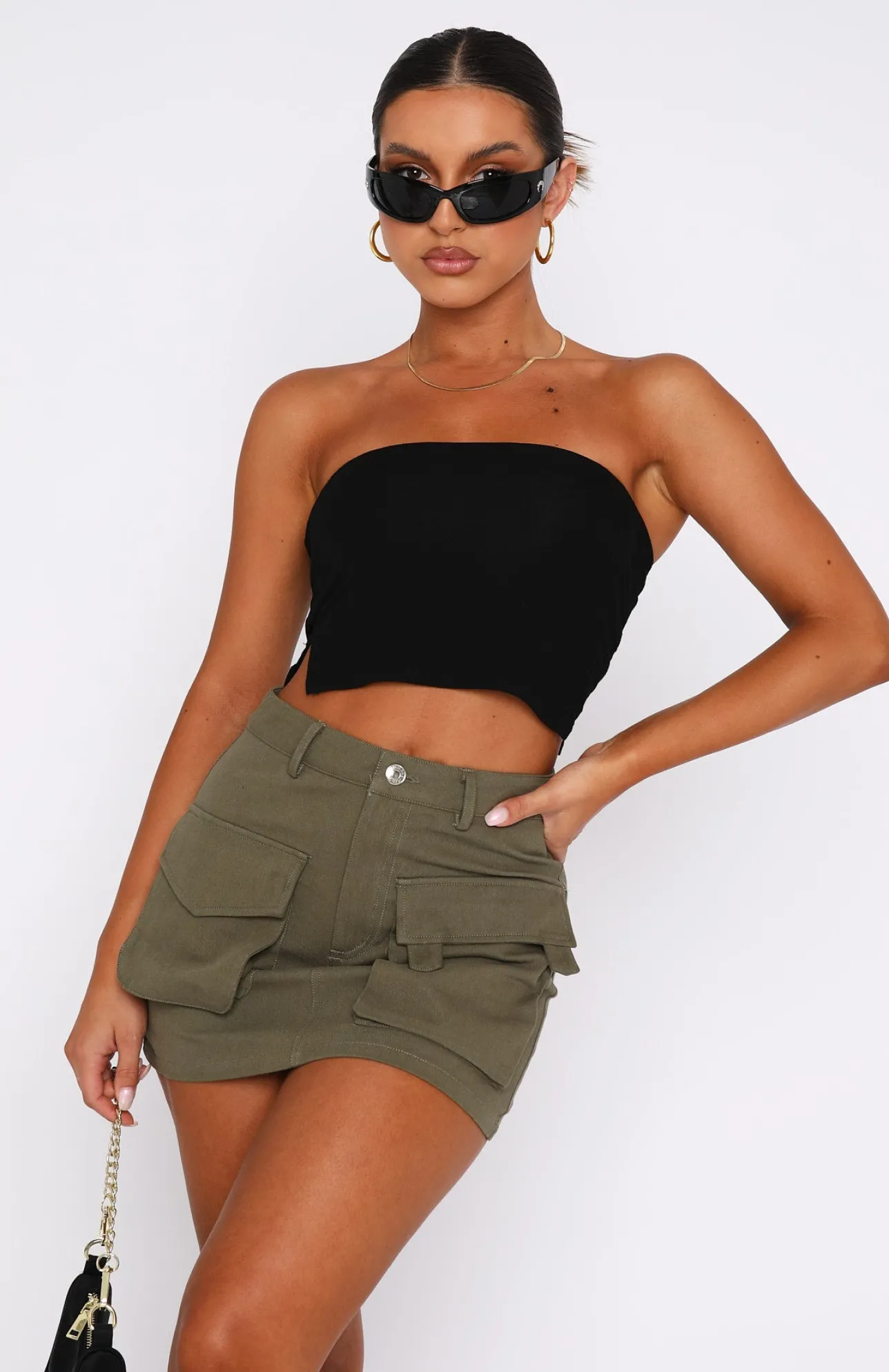 White Fox Boutique Weekend Travels Cargo Mini Skirt Khaki green Store
