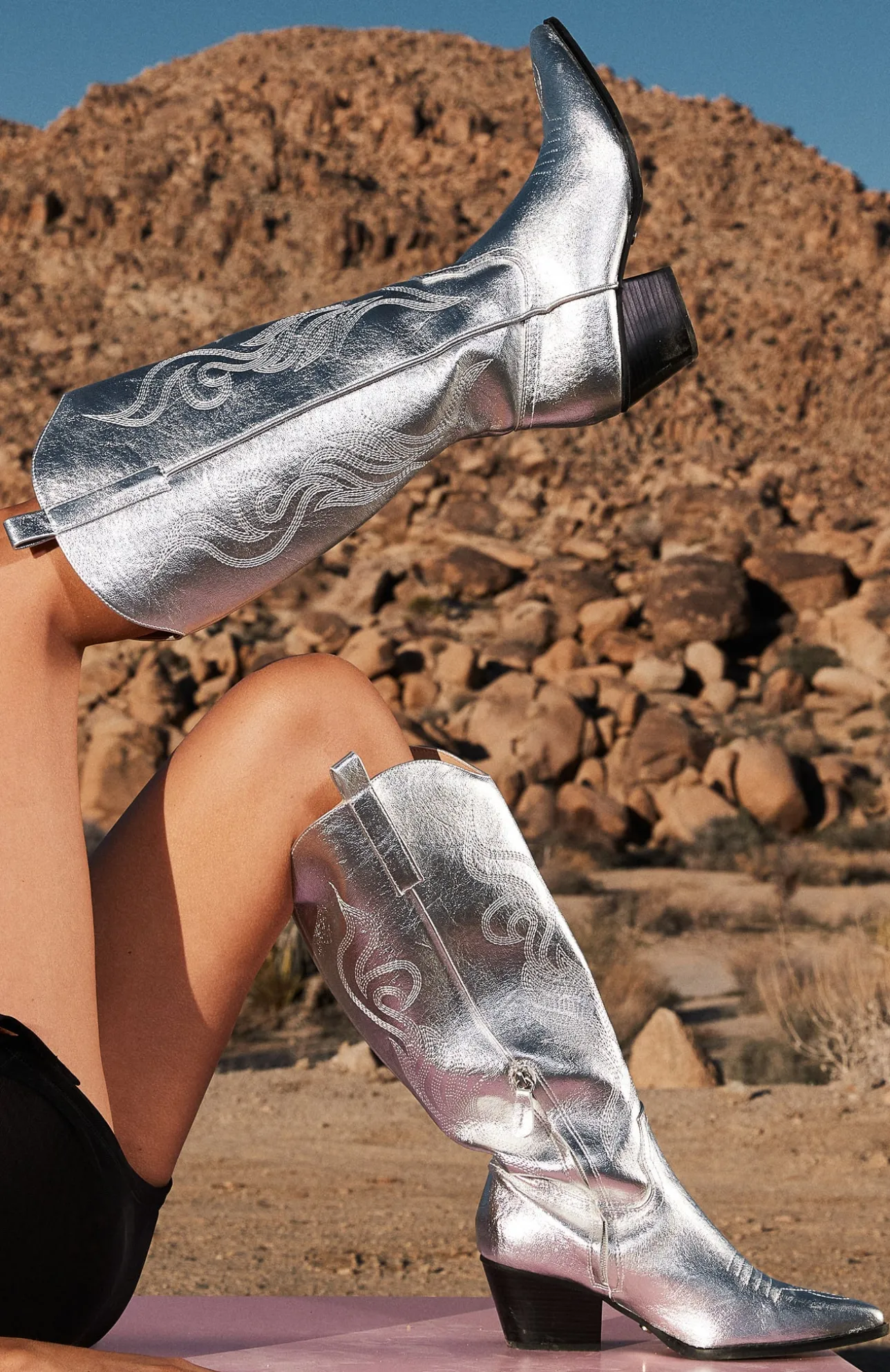 White Fox Boutique Western Cowboy Boots silver Cheap