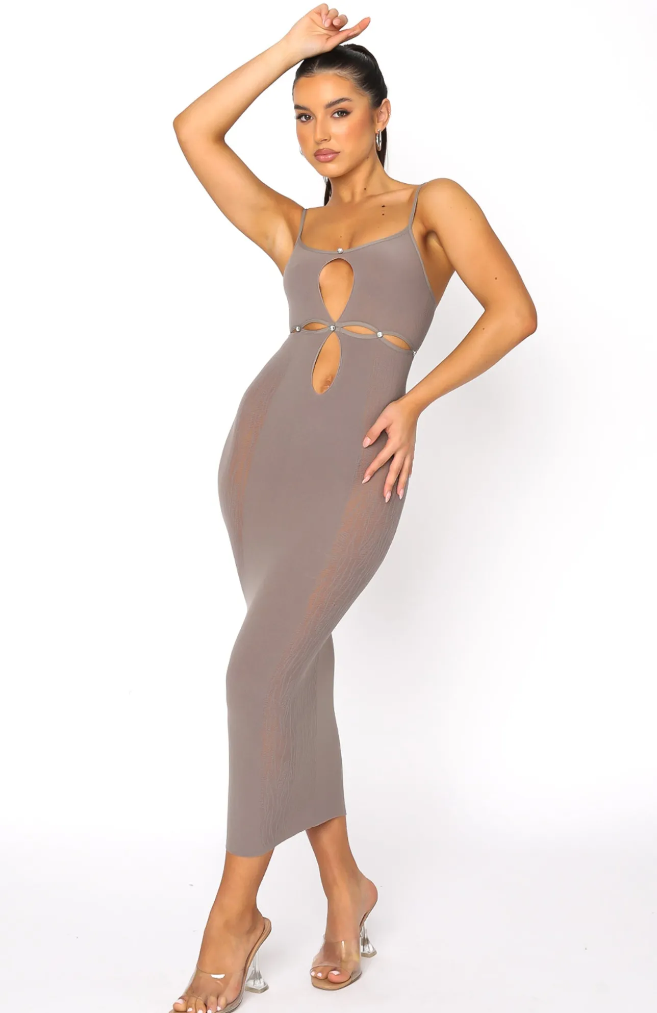 White Fox Boutique Who Do You Love Midi Dress Mushroom brown Fashion