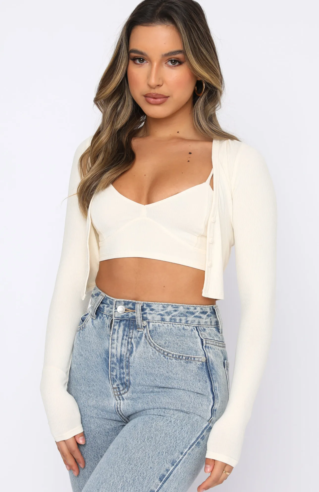 White Fox Boutique Who We Are Two Piece Crop Butter yellow Sale