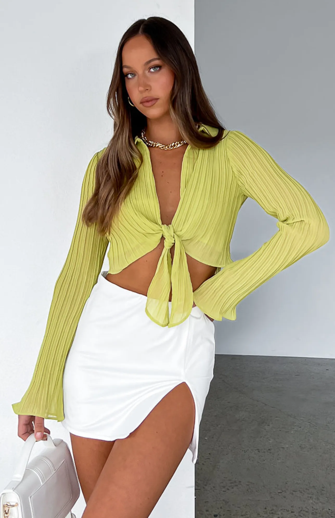 White Fox Boutique Wishing You Love Long Sleeve Crop Pistachio green Outlet