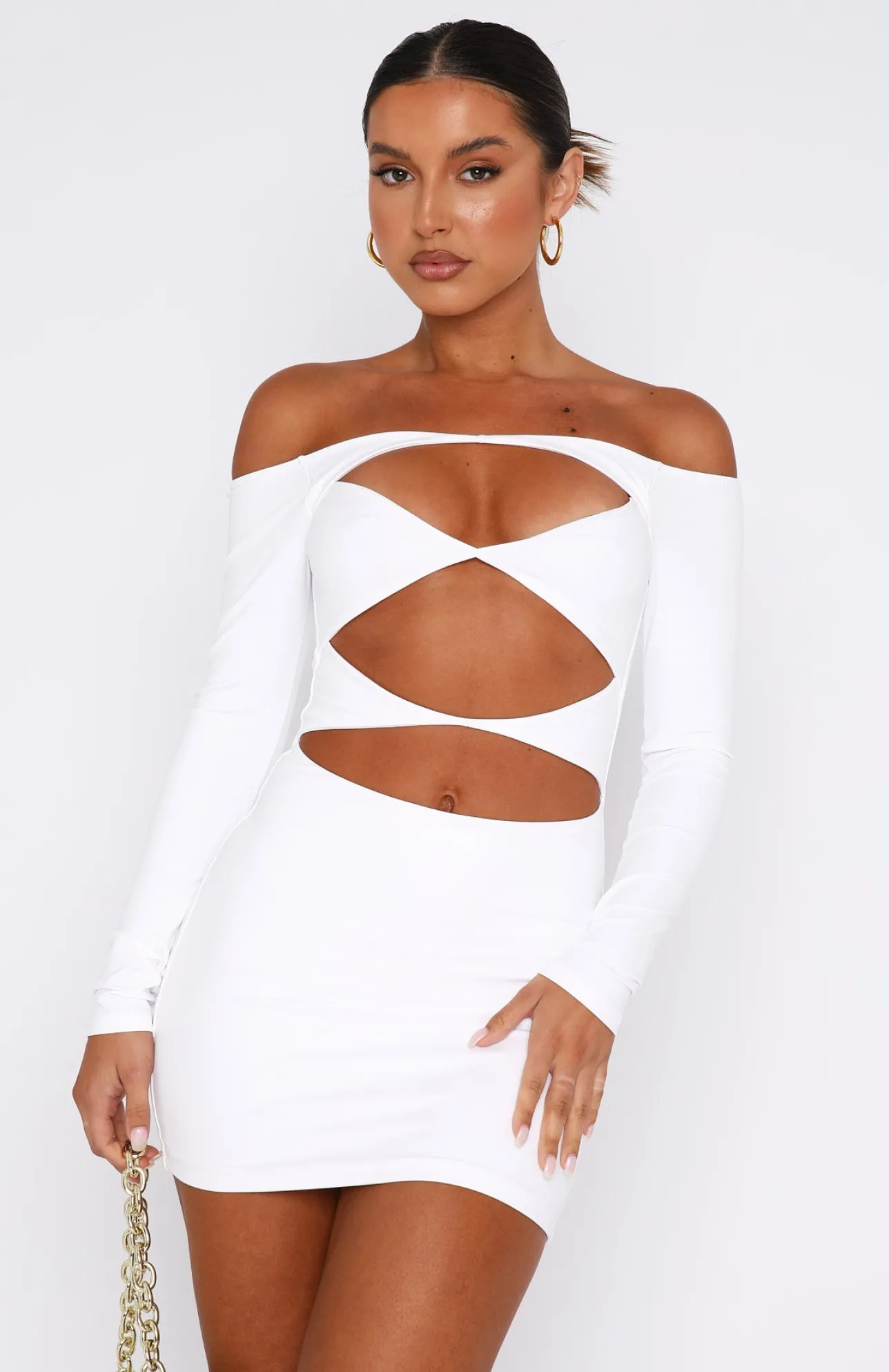 White Fox Boutique With You Long Sleeve Mini Dress white Cheap