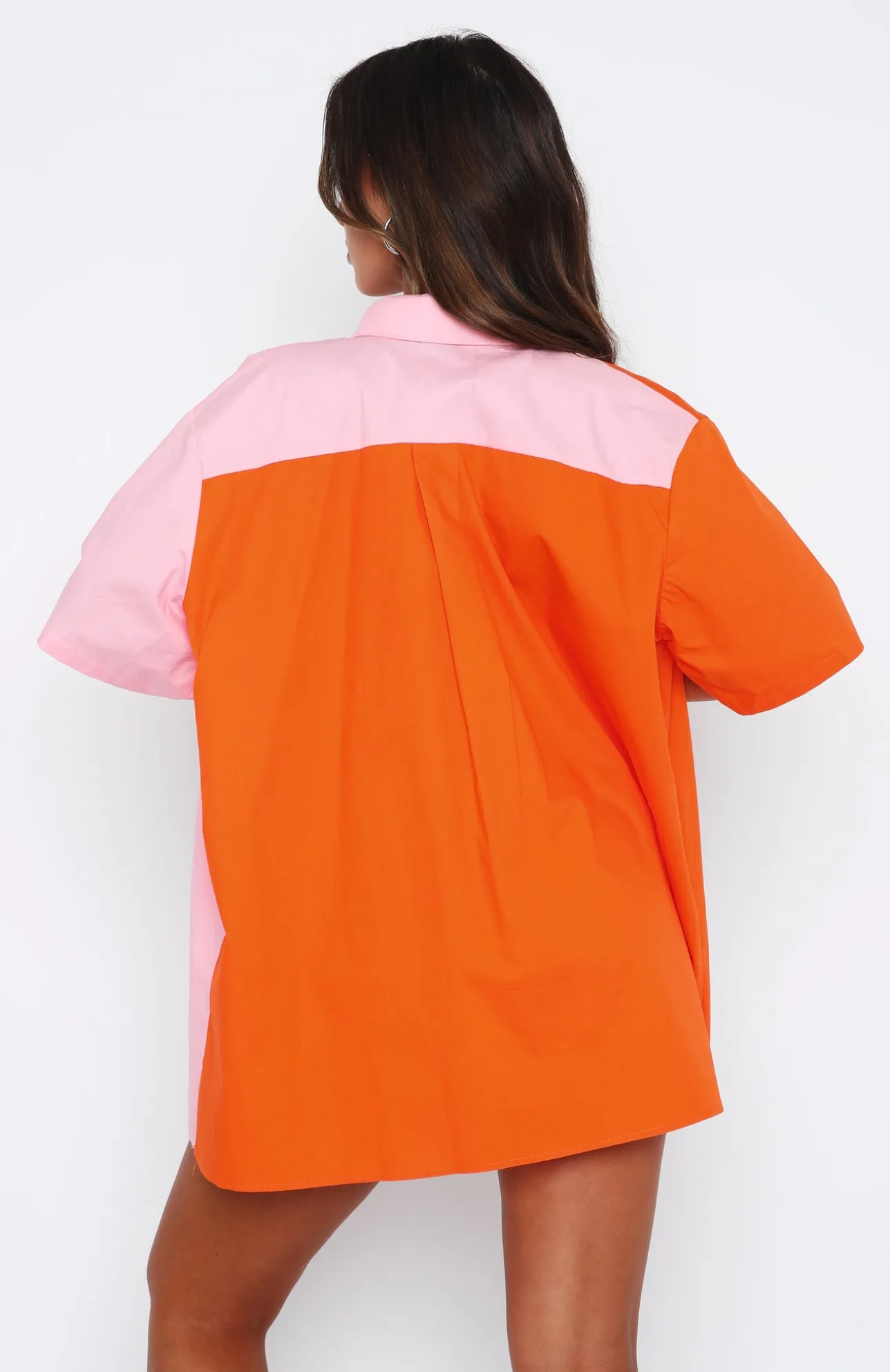 White Fox Boutique Worth Your Time Button Up Shirt & Pink Splice orange Store