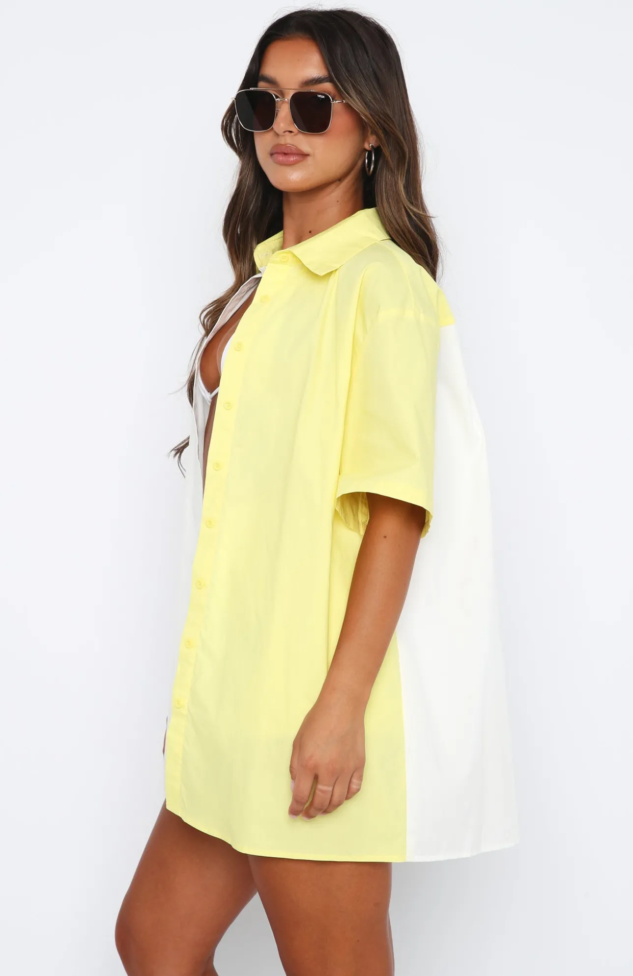 White Fox Boutique Worth Your Time Button Up Shirt & Lemon Splice white Best Sale