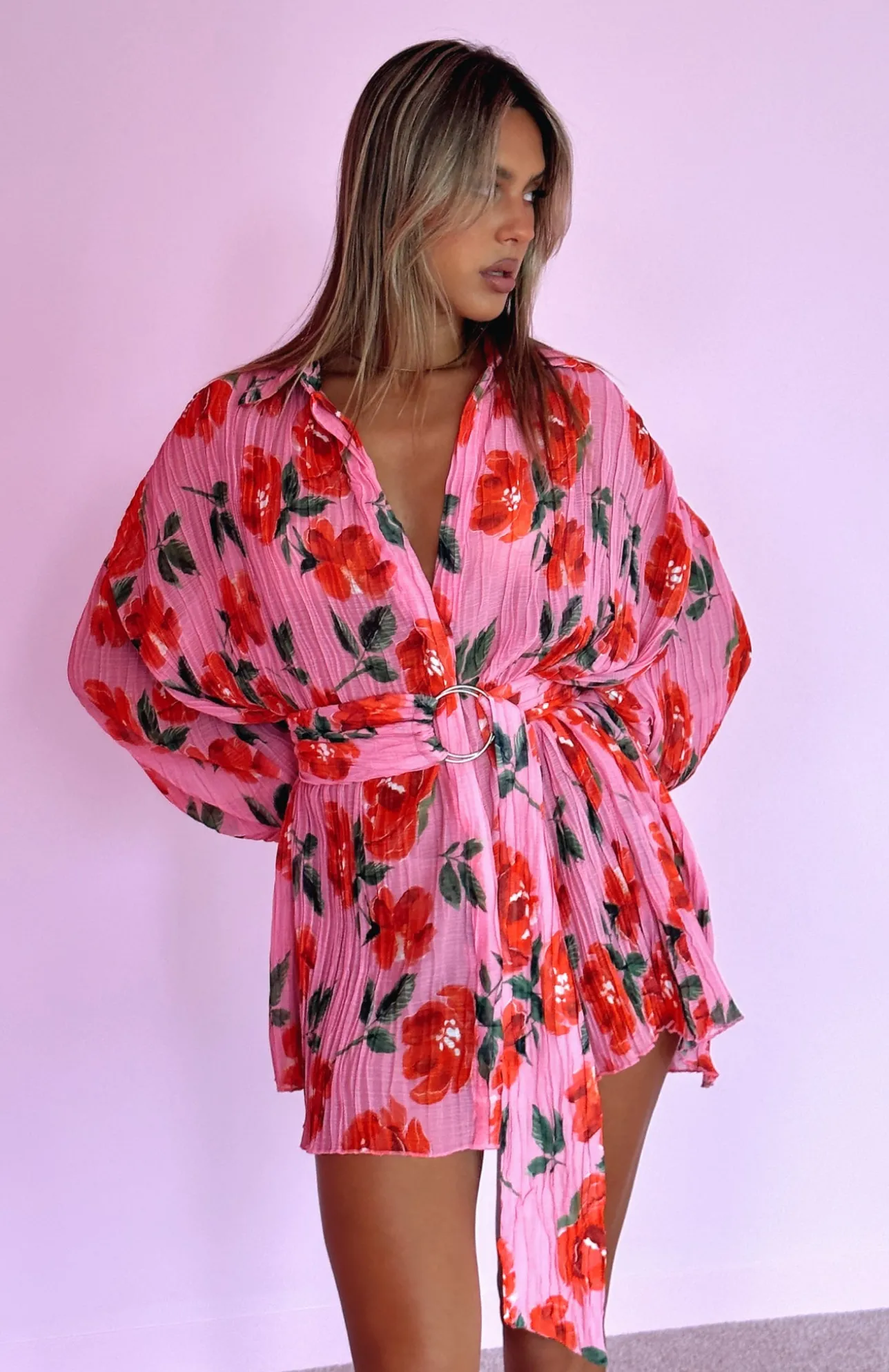 White Fox Boutique You Drive Me Crazy Long Sleeve Mini Dress Rose pink Discount