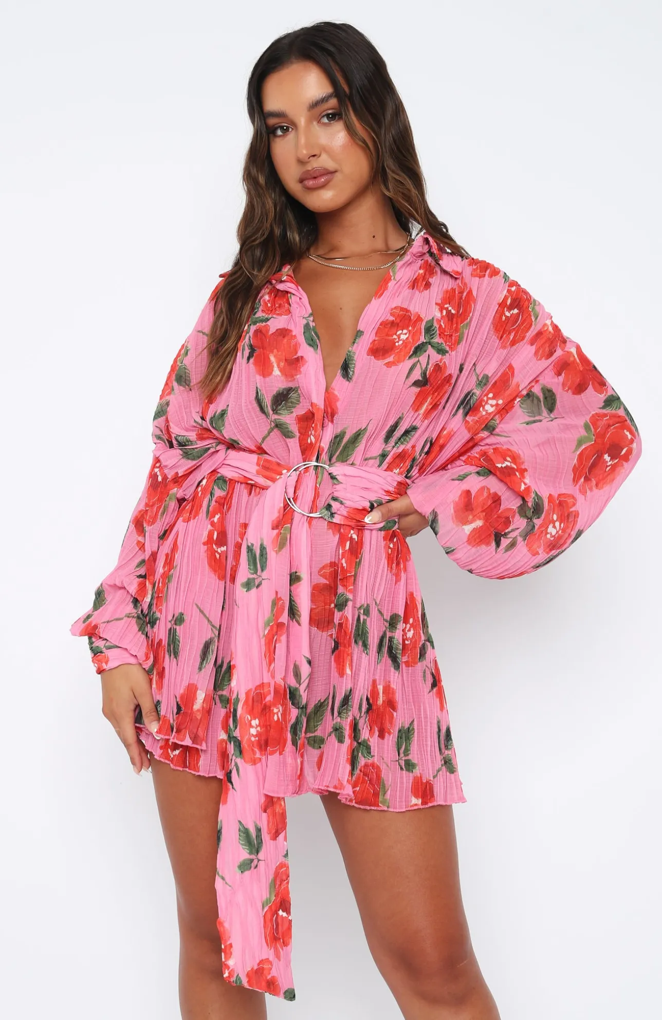 White Fox Boutique You Drive Me Crazy Long Sleeve Mini Dress Rose pink Discount