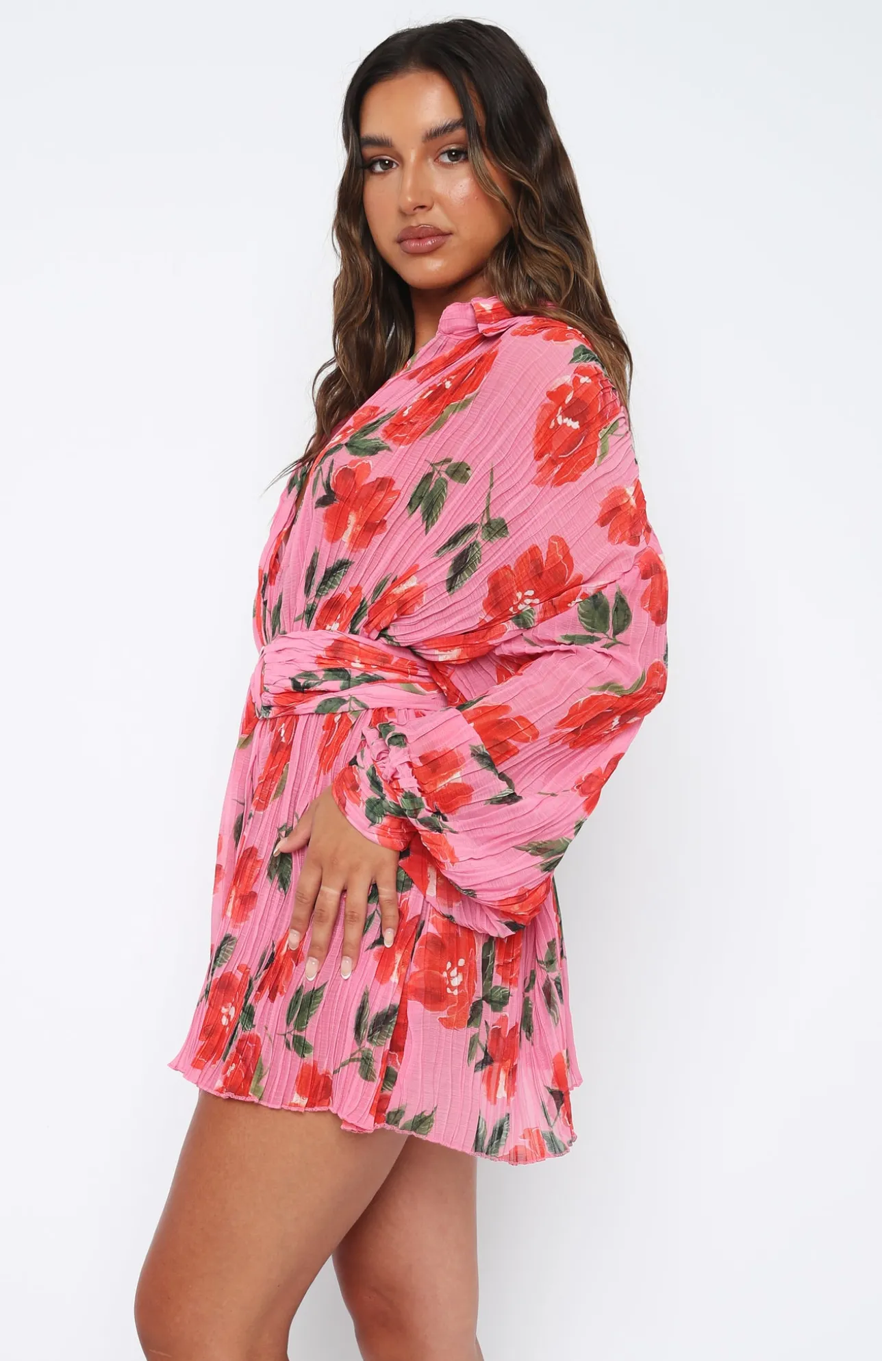 White Fox Boutique You Drive Me Crazy Long Sleeve Mini Dress Rose pink Discount