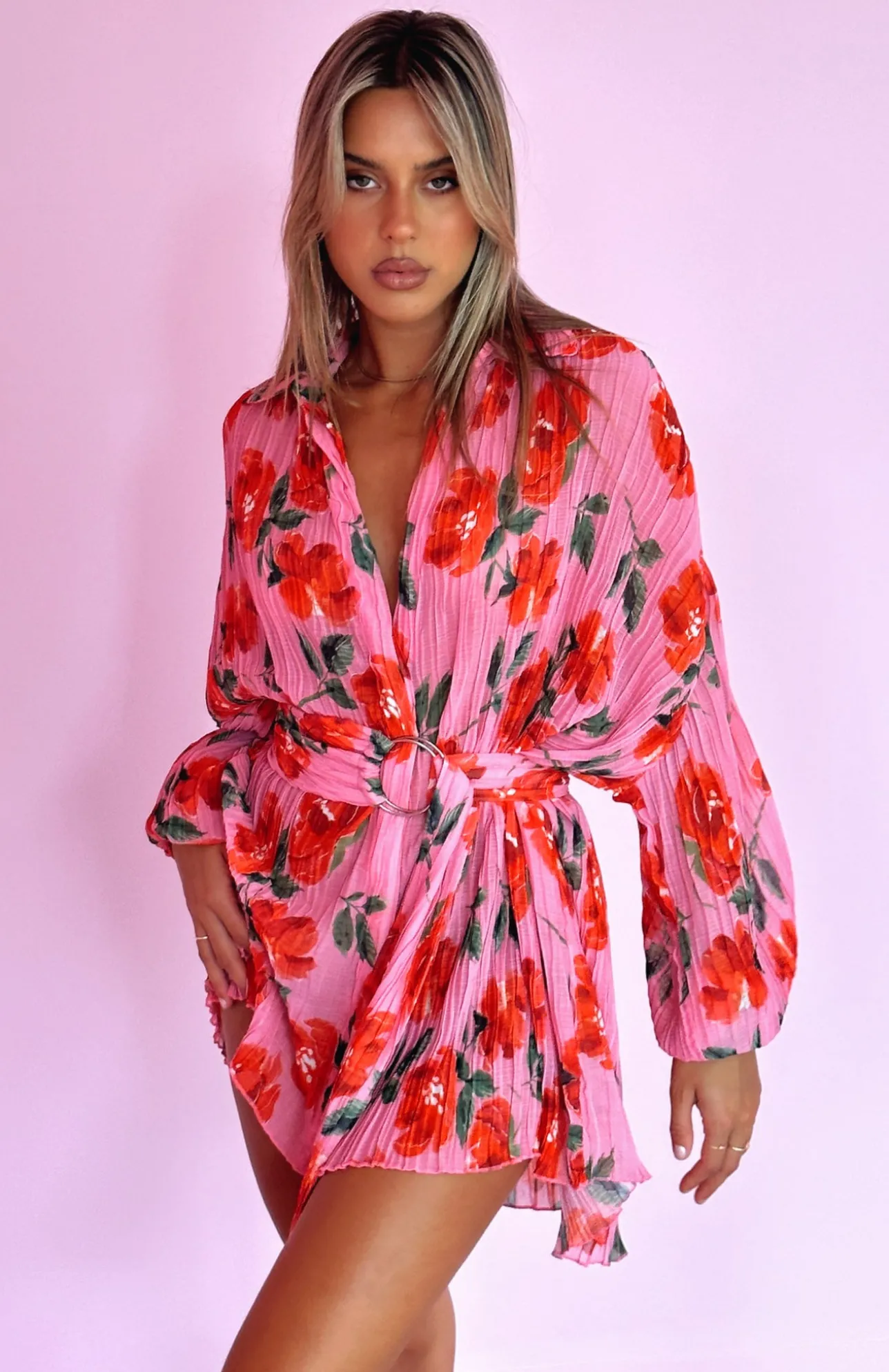 White Fox Boutique You Drive Me Crazy Long Sleeve Mini Dress Rose pink Discount
