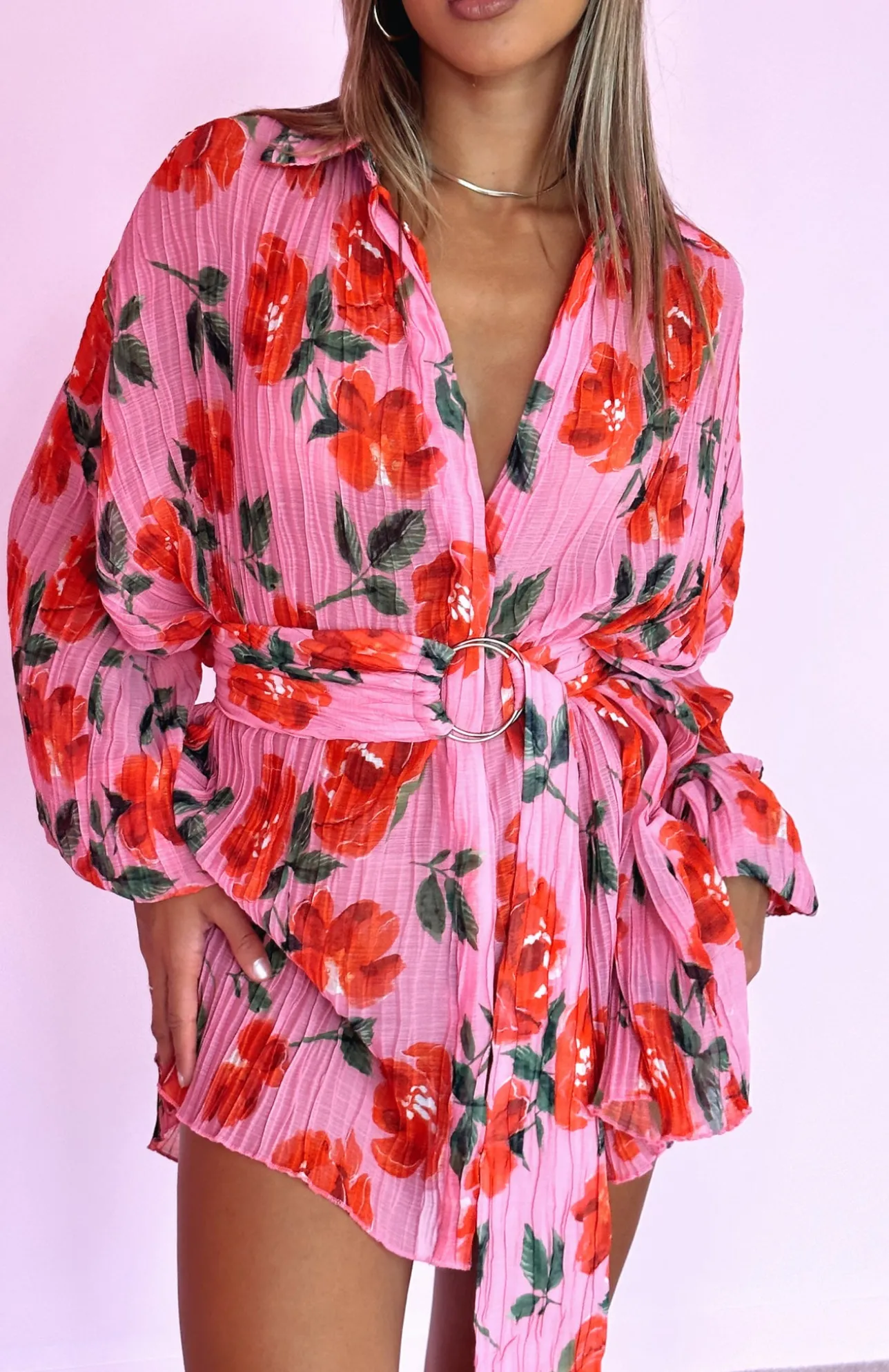 White Fox Boutique You Drive Me Crazy Long Sleeve Mini Dress Rose pink Discount