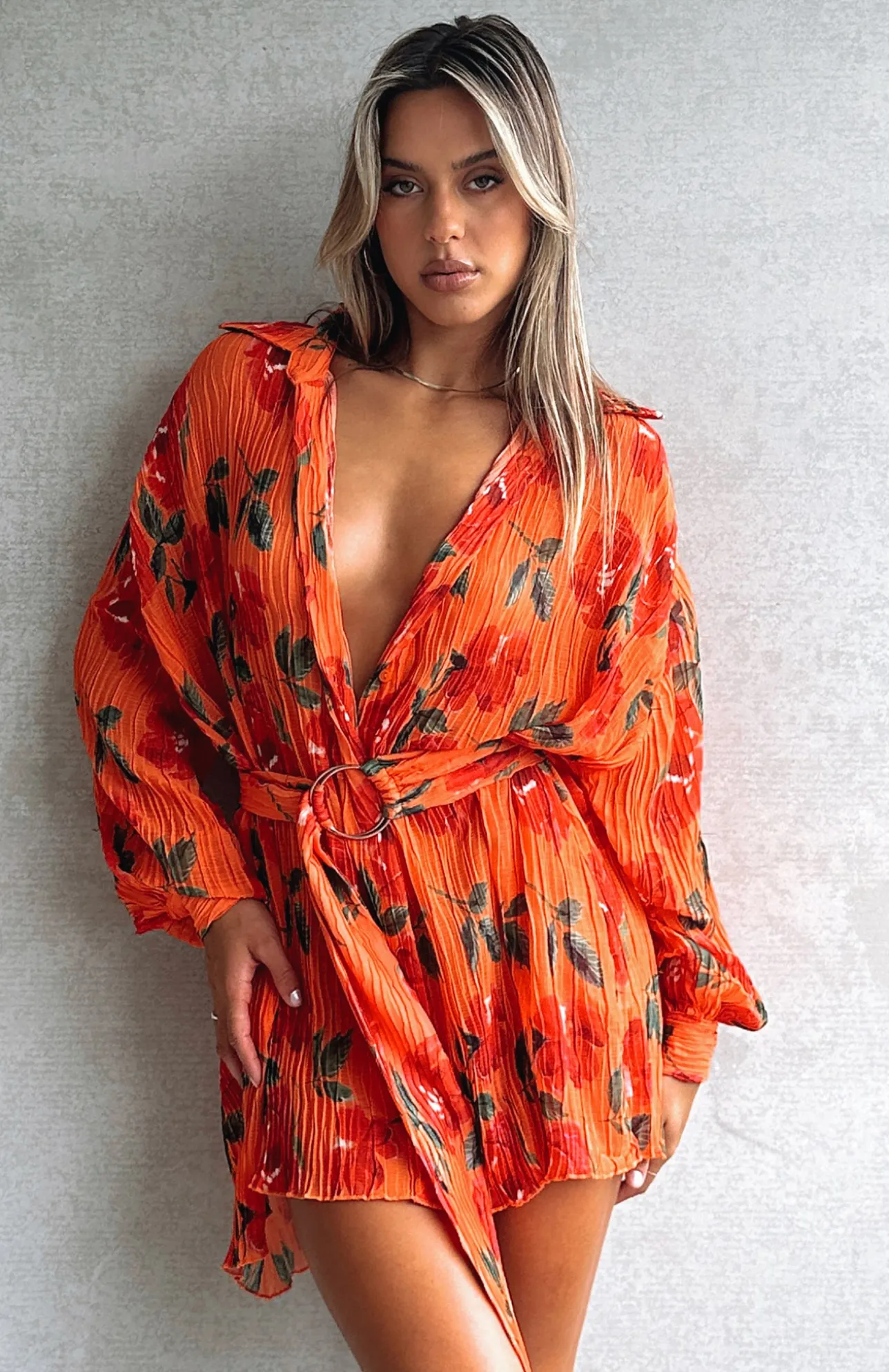 White Fox Boutique You Drive Me Crazy Long Sleeve Mini Dress Spicy Rose orange Cheap