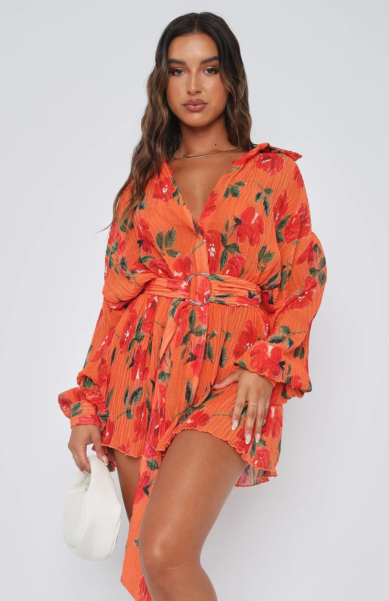 White Fox Boutique You Drive Me Crazy Long Sleeve Mini Dress Spicy Rose orange Cheap
