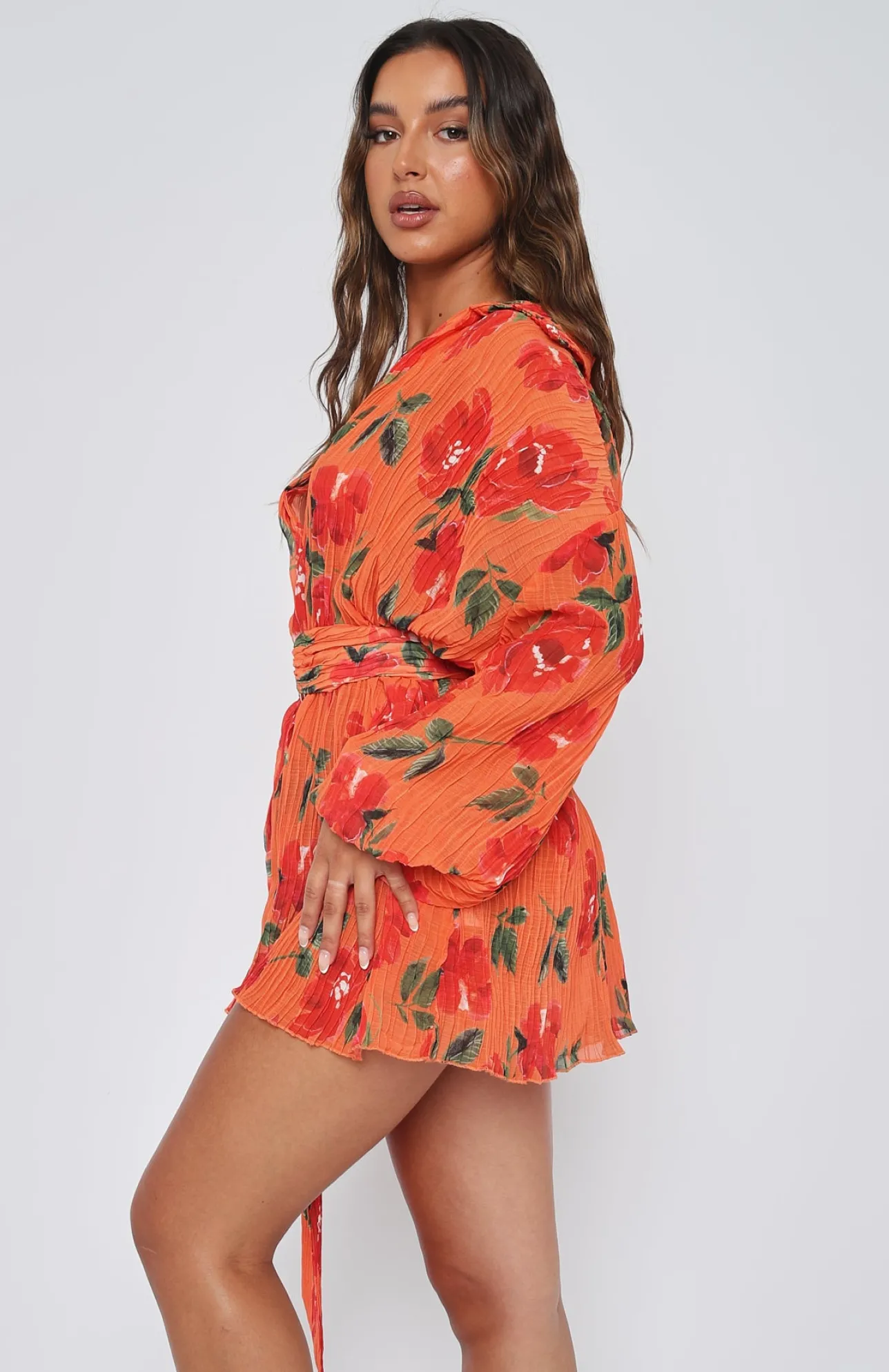White Fox Boutique You Drive Me Crazy Long Sleeve Mini Dress Spicy Rose orange Cheap
