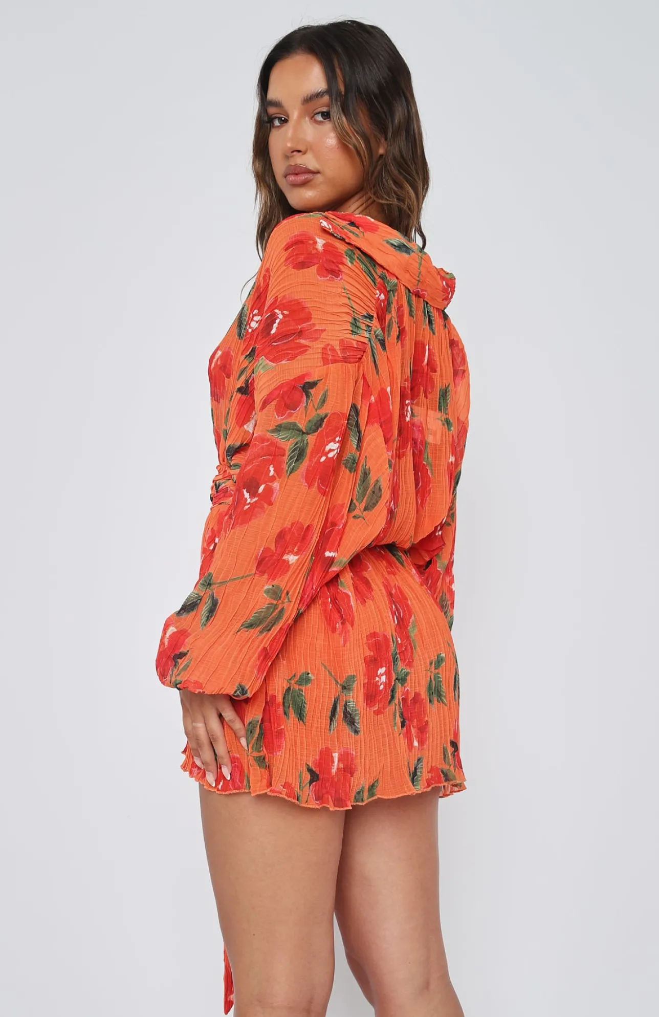 White Fox Boutique You Drive Me Crazy Long Sleeve Mini Dress Spicy Rose orange Cheap