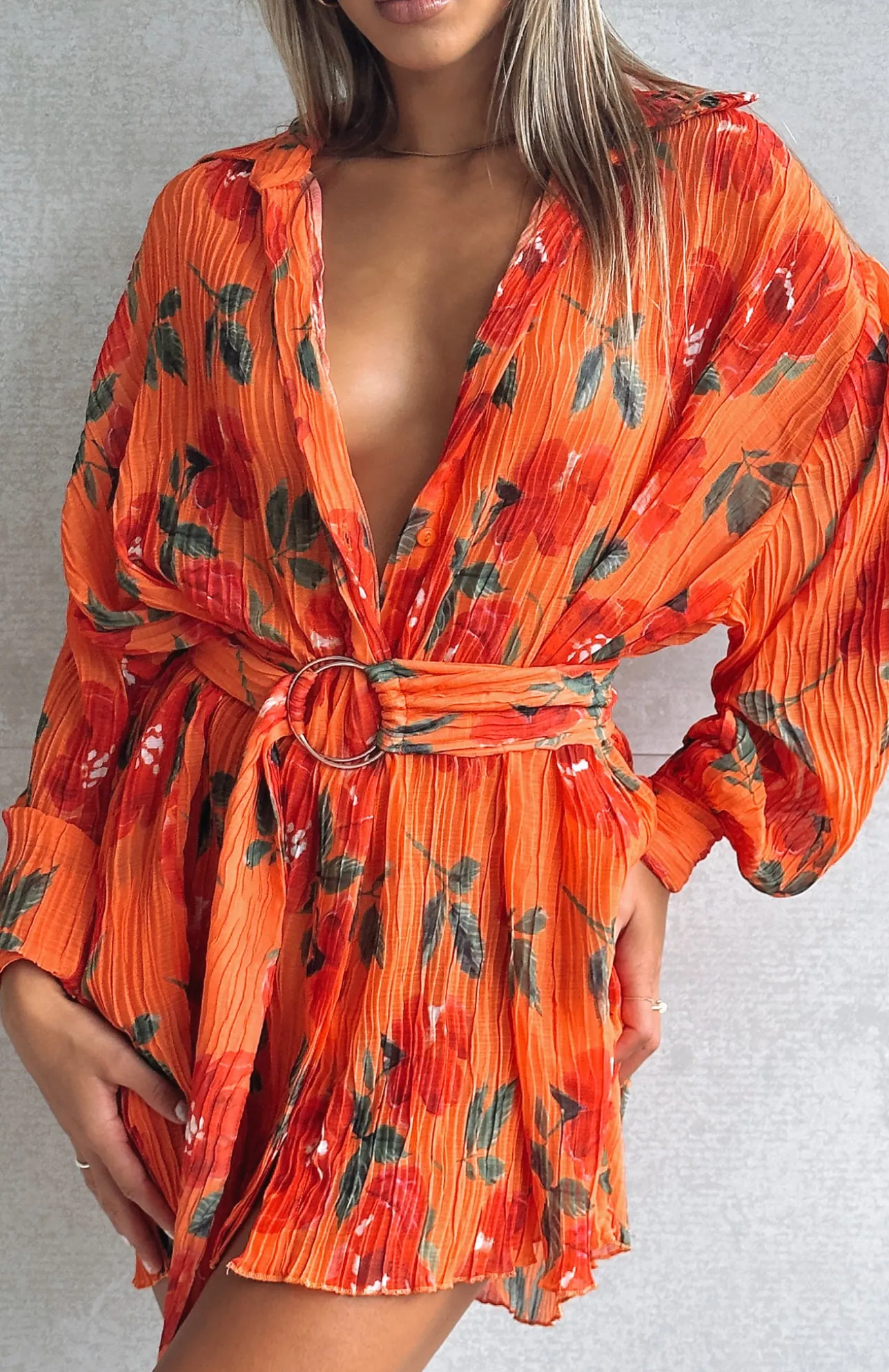 White Fox Boutique You Drive Me Crazy Long Sleeve Mini Dress Spicy Rose orange Cheap